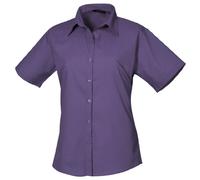 (14, Purple) Premier Short Sleeve Poplin Blouse / Plain Work Shirt