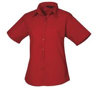 Premier Workwear Ladies Short Sleeve Poplin Blouse Red 12