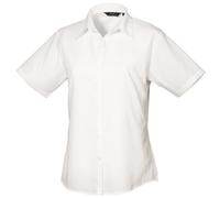 Short Sleeve Poplin Blouse Plain Work Shirt Premier White 20