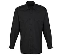 Premier Workwear Work Shirt Pilot – Men's Long Sleeve Plain – Size 15, Black