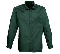 Premier Workwear Men's Long Sleeve Poplin Shirt Bottle Green Size 17" (43 cm)