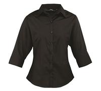 Premier Workwear Women's Ladies Poplin 3/4 Sleeved Blouse, Black, 10 UK