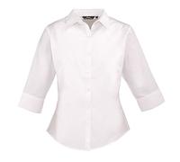 Premier Workwear Women's Ladies Poplin 3/4 Sleeved Blouse, White, 10 UK