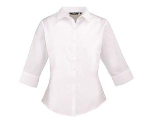 Premier Workwear Women's Ladies Poplin 3/4 Sleeved Blouse, White, 10 UK