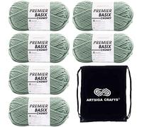 Premier Yarns Basix Chunky Sage 1145-31 (6-Skeins - Same Dye Lot) Chunky Bulky #5 Acrylic Yarn for Crocheting and Knitting - Bundle with 1 Artsiga Crafts Project Bag