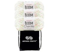 Premier Yarns Bloom Chenille Cherry Blossom 2099-02 (3-Skeins - Same Dye Lot) Weight S Bulky #6 Polyester Yarn for Crocheting and Knitting - Bundle with 1 Artsiga Crafts Project Bag