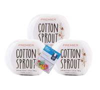 Premier Yarns Cotton Sprout DK, 100% Cotton Yarn, 3-Pack Bundle with Bella's Crafts Stitch Markers (1149-29 White)