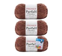 Premier Yarns Parfait Chunky Chenille Crochet Knitting 3.5 Oz 6 Super Bulky Weight 3 Pack Bundle with Bella's Stitch Place Holders (Cocoa)