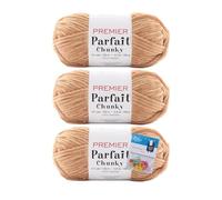 Premier Yarns Parfait Chunky Chenille Crochet Knitting 3.5 Oz 6 Super Bulky Weight 3 Pack Bundle with Bella's Stitch Place Holders (Almond Butter)