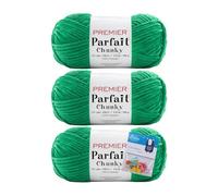 Premier Yarns Parfait Chunky Chenille Crochet Knitting 3.5 Oz 6 Super Bulky Weight 3 Pack Bundle with Bella's Stitch Place Holders (Seaweed Salad)