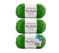 Premier Yarns Parfait Chunky Chenille Crochet Knitting 3.5 Oz 6 Super Bulky Weight 3 Pack Bundle with Bella's Stitch Place Holders (Sour Apple)