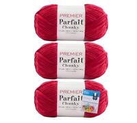 Premier Yarns Parfait Chunky Chenille Yarn 3.5 Oz 6 Super Bulky Weight 3 Pack Bundle with Bella's Crafts Stitch Markers (Candy Apple)