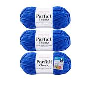 Premier Yarns Parfait Chunky Chenille Yarn 3.5 Oz 6 Super Bulky Weight 3 Pack Bundle with Bella's Place Holders (Classic Blue)