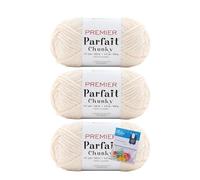 Premier Yarns Parfait Chunky Chenille Yarn 3.5 Oz 6 Super Bulky Weight 3 Pack Bundle with Bella's Stitch Place Holders (Marshmallow)