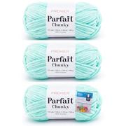 Premier Yarns Parfait Chunky Chenille Yarn 3.5 Oz 6 Super Bulky Weight 3 Pack Bundle with Bella's Stitch Place Holders (Seaglass)