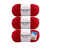 Premier Yarns Parfait Chunky Chenille Yarn 3.5 Oz Super Bulky Weight 3 Pack Bundle with Bella's Stitch Place Holders (Cardinal)