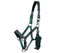 PremierEquine Duco Padded Head Collar with Lead Rope - Green Cob