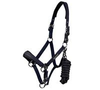 PremierEquine Duco Padded Head Collar with Lead Rope - Navy Blue Cob