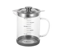 Premium 1.5L Bacon Grease Container with Strainer - Stainless Steel Filter, Borosilicate Glass, Non-Slip Base