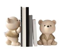 Premium 1 Pair Book Ends Decorative, Bear Cute Book Ends Waterproof Resin Cute Bookends with Non-slip Base for Shelves, Desk Home Office Housewarming Gift