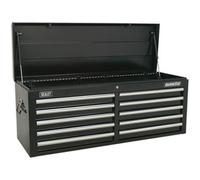 Loops 1265 x 435 x 490mm BLACK 10 Drawer Topchest Tool Chest Lockable Storage Cabinet Loops Black