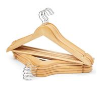 Premium 10-Piece Set of Wooden Hangers - Durable & Elegant Closet Organizers for Home and Wardrobe Enhancement (Natural)