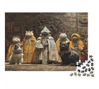 Premium 1000 Piece Cats Jigsaw Puzzle, A Mystical Gathering of Cats in An Ancient Ritual Scene Stress Relief Brain Training Home Gift, 70x50cm/1000pcs