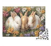 Premium 1000 Piece Rabbit Jigsaw Puzzle for Adults, Three Sleeping Bunnies Nestled in A Peaceful Flower Meadow Indoor Leisure Home Gift, 38x26cm/1000pcs