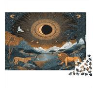 Premium 1000 Pieces Sun And Moon Jigsaw Puzzle for Couples, A Mystical World Where The Sun And Moon Unite Brain Training Home Game, 38x26cm/1000pcs