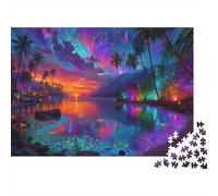 Premium 1000 Pieces Tropical Hawaii Jigsaw Puzzle, Thick Cardboard, A Dreamlike Tropical Hawaii Sunset Scene Educational Brain Training Indoor Gift, 38x26cm/1000pcs