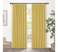 Premium 102" Long Pinch Pleated Blackout Curtains 100% Light Blocking Natural Linen Drapes for Bedroom & Living Room Farmhouse Burlap Style with Tieback 52" W x 102" L Yellow Panel
