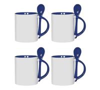 Premium 11oz Ceramic Coffee Mug with Spoon-Navy Blue Inside & Handle | Stylish Tea & Coffee Cup with Built-in Spoon Holder | Dishwasher & Microwave Safe-Available in 1, 3, 4 & 6 Mug Sets (1 Mug)