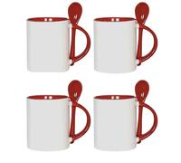 Premium 11oz Ceramic Coffee Mug with Spoon - Red Inside & Handle | Stylish Tea & Coffee Cup with Built-in Spoon Holder | Dishwasher & Microwave Safe - Available in 1, 3, 4 & 6 Mug Sets (6 Mug Set)