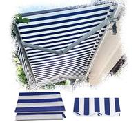 Premium 12'×10' Water-Resistant Retractable Awning Replacement Fabric UV-Protection Blue White Stripe Canopy Shade Cover (14x10ft/4.3X3M)