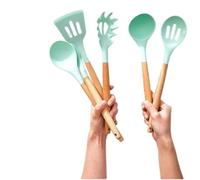Premium 12-Piece Silicone Cooking Utensil Set - Heat Resistant, Nonstick Kitchen Tools with Durable Beech Wooden Handles, BPA-Free, Food-Grade Silicone, Scratch-Resistant Set for Modern Home Cooking
