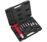 Premium 13 Piece Interchangeable Punch And Chisel Set With Storage Case And Hammer-Thru Grip