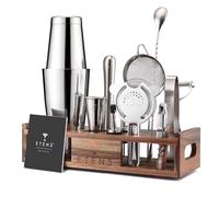 Premium 15-Piece Mixology Bartender Kit - Stainless Steel Cocktail Shaker Set with Wooden Stand | Professional Boston Shaker Bar Tool Set for Home & Expert Mixologists | Luxury Cocktail Making Gift