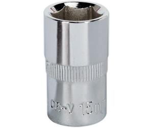 Premium 15mm Forged Steel Drive Socket - 1/2 Inch Square Drive With Polished Chrome Finish