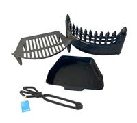 Premium 16" Cast Iron FIREPLACE GRATE SET - Castle Front Design with Ash Pan & Log Tongs