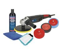 Premium 180mm Electric Car Polisher Kit With Foam Buffing Heads - 1100W 230V Power