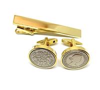 Premium 1953 Original Lucky Sixpence 6d birthday/Anniversary Cufflinks 73rd birthday HT GLD Tie Clip Set 73rd birthday gifts for men