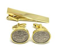 Premium 1962 Lucky sixpence cufflinks for a 64th Birthday cufflinks and Gold Plated Tie Clip Set