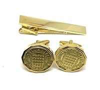 Premium 1962 Lucky Threepence cufflinks for a 63rd Birthday cufflinks and Gold Plated Tie Clip Set