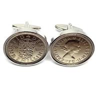 Premium 1963 Original Shilling Sixpence 6d birthday/Anniversary Cufflinks ideal for a 63rd birthday HT SLV 23mm 63rd birthday gifts for men