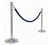 Premium 2 PACK 1.5m Rope Barrier & Stanchion Set - Stainless Steel Posts with Rope & Concrete Base, VIP Queue Barrier for Crowd Control, Red Carpet, Hotels (Braided Rope, Blue)