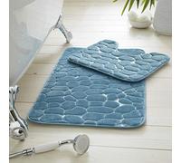 Premium 2 Piece 100% Memory Foam Pebble Bath Set, Super Soft Anti Slip Bathroom Toilet Rug Pedestal Mat, Aqua