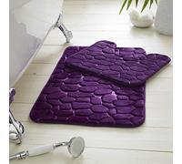 Premium 2 Piece 100% Memory Foam Pebble Bath Set, Super Soft Anti Slip Bathroom Toilet Rug Pedestal Mat, Purple