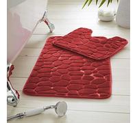 Premium 2 Piece 100% Memory Foam Pebble Bath Set, Super Soft Anti Slip Bathroom Toilet Rug Pedestal Mat, Red