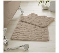 Premium 2 Piece 100% Memory Foam Pebble Bath Set, Super Soft Anti Slip Bathroom Toilet Rug Pedestal Mat, Cream