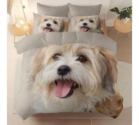 Premium 200 x 200 cm Duvet Cover Sets, Gray Brown Reversible Printed Breathable Stylish Long Lasting Bedding - Movie Animals Puppy Quilt Covers with 2 Pillowcases and 4 Corner Ties Easy Care